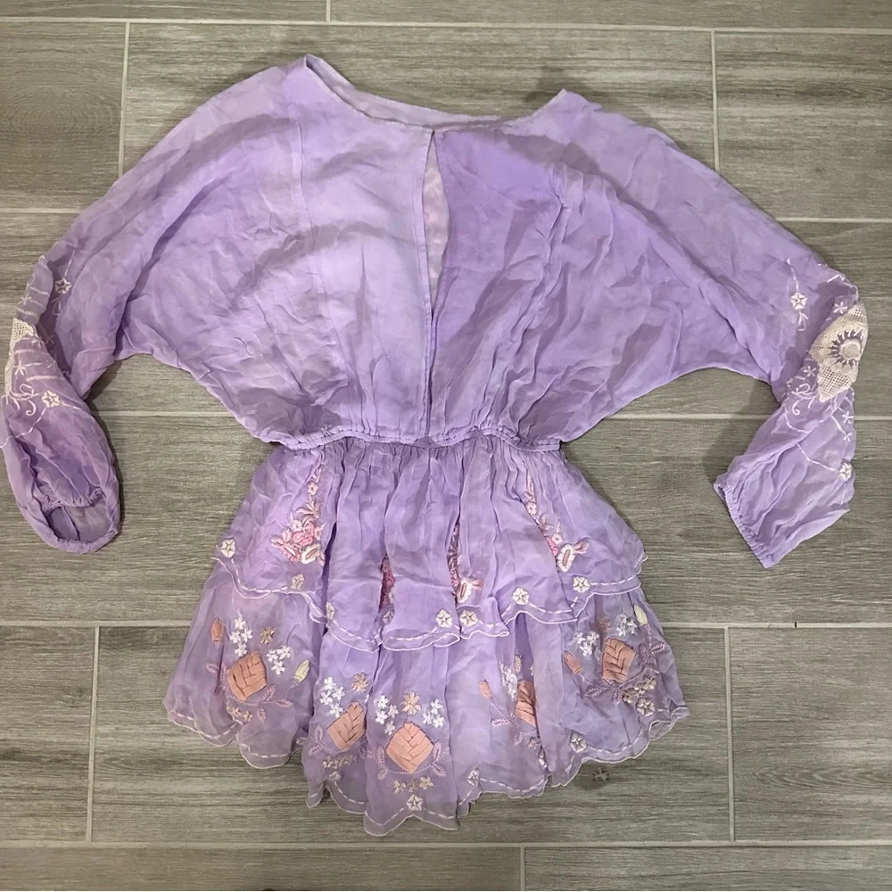 LoveShackFancy x Free People Bridgely Mini Dress Purple Floral - Picture 4 of 5